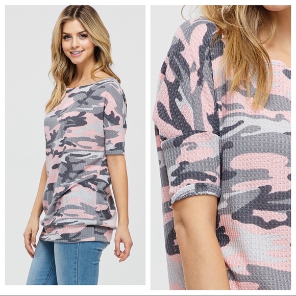 Karla Pink Camo Fashion Waffle Blouse - Picture 2 of 2